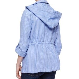 Joie Linen Baker Hooded Drawstring Jacket Size Medium Blue/White Stripes